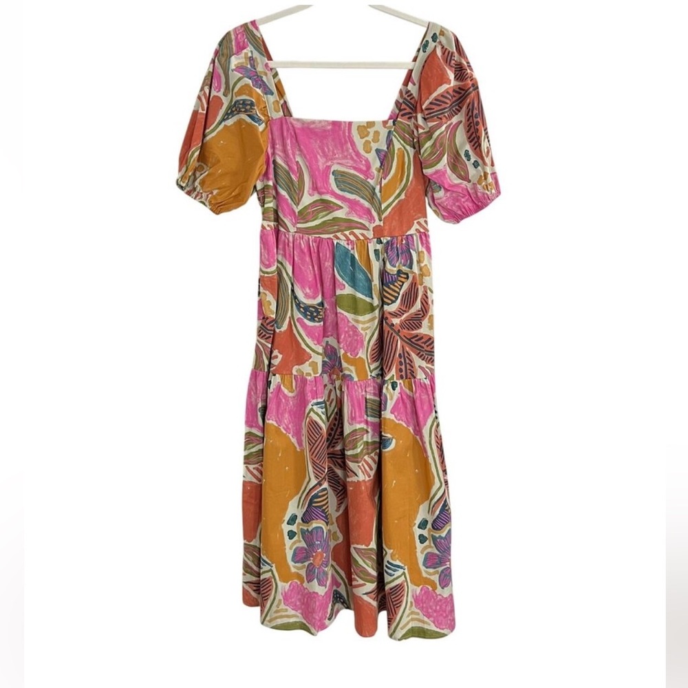 Crystal Sky Poplin Floral Puff Sleeve Dress S
